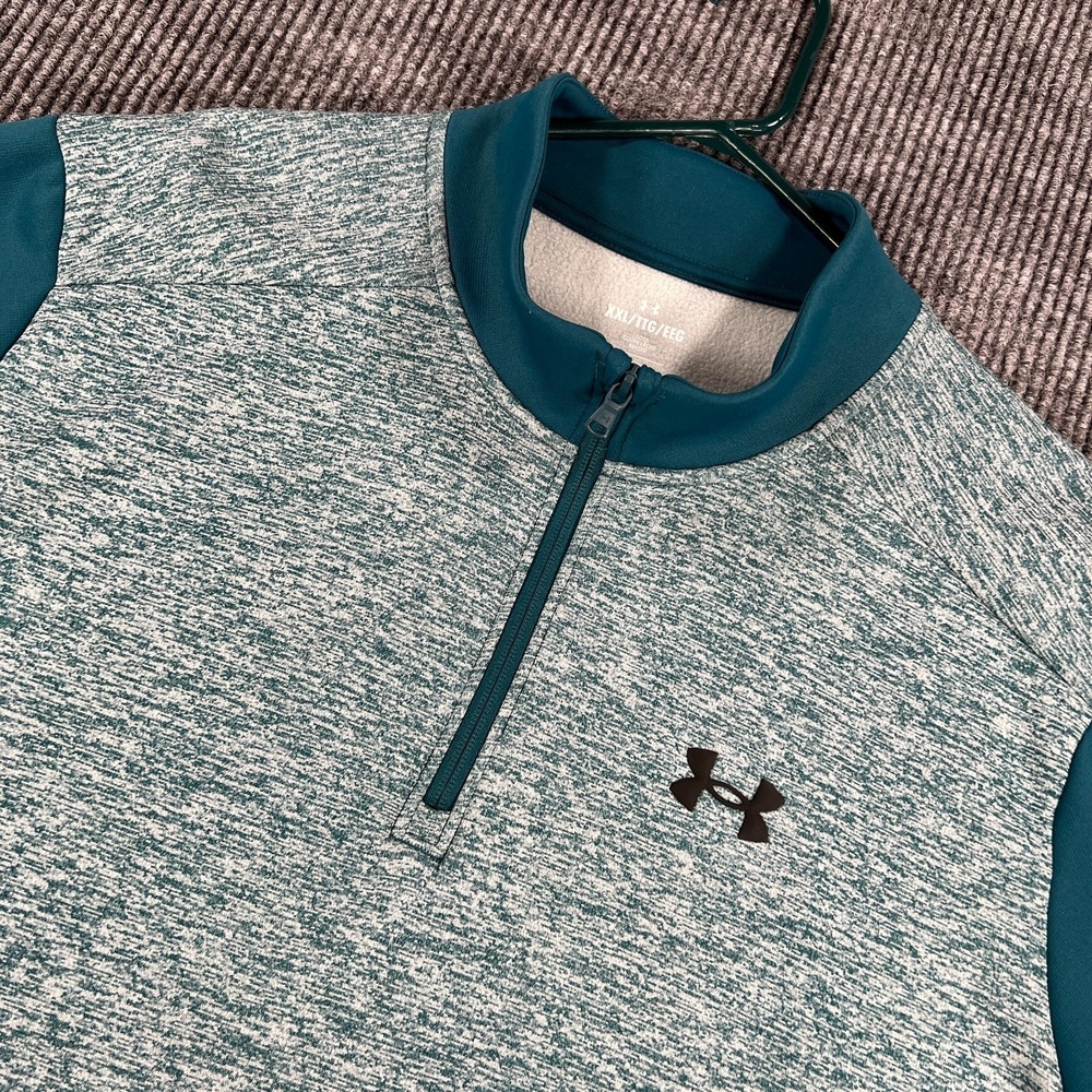 Under Armour Cold Gear Pullover Sweatshirt Mens 2XL XXL Green 1/4 Zip Mock Loose